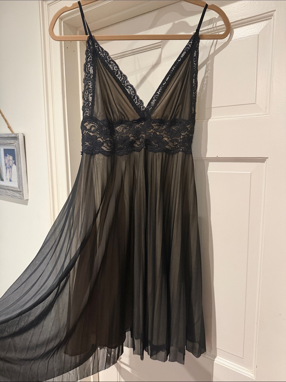 Lace-Trim Black Mesh Chemise dress for evening fun